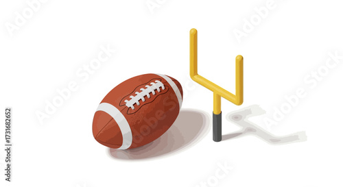 Isolated american football and goalpost, sporting equipment illustration