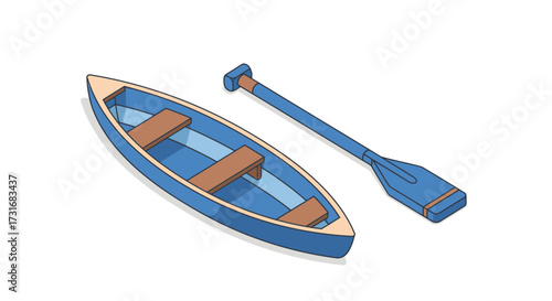 Isometric blue rowboat with paddle offers leisure and outdoor recreation
