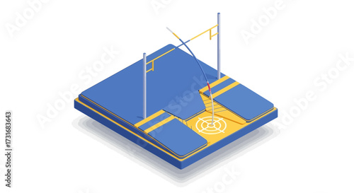 Isometric illustration of a pole vaulting setup, showcasing athleticism