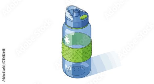 Isometric illustration of a reusable water bottle promoting hydration