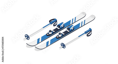 Isometric illustration of ski equipment isolated on a white background