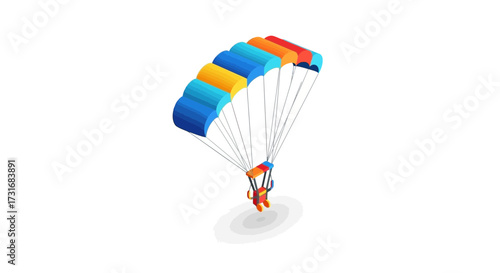 Isometric Parachute with Person Illustration, Fun Adventure Experience