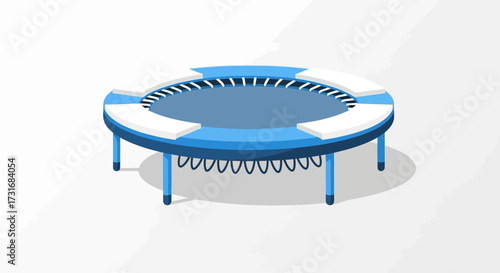 Isometric trampoline with blue frame and white safety pads illustration