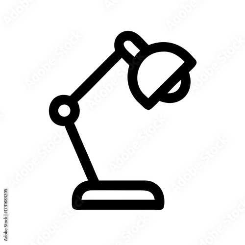 Desk lamp in black outline, isolated on white background