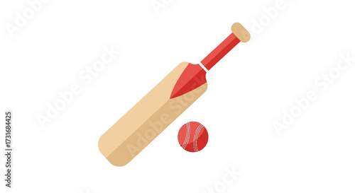 Minimalist flat vector illustration of a cricket bat and ball game