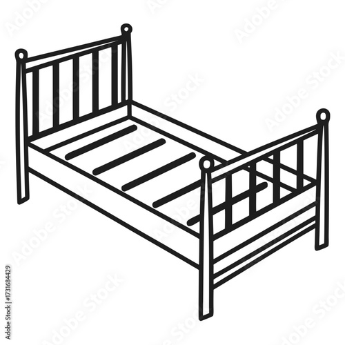 Outline of a vintage wooden bed on a white background