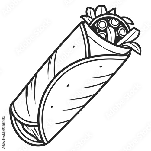 Deliciously illustrated burrito with tasty ingredients and seasonings