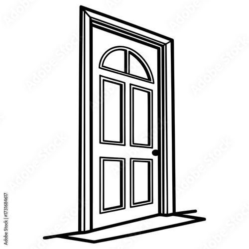 Line drawing of a classic entry door design