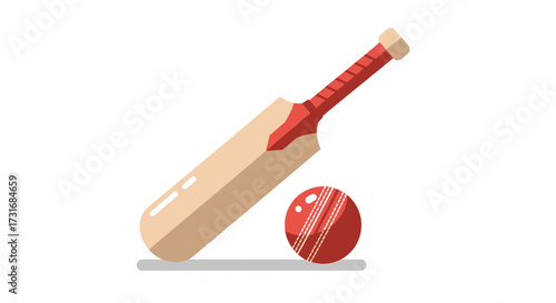 Minimalist vector illustration of cricket bat and ball on isolated background