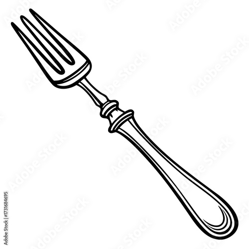 Vintage fork detailed with line art, black and white style illustration