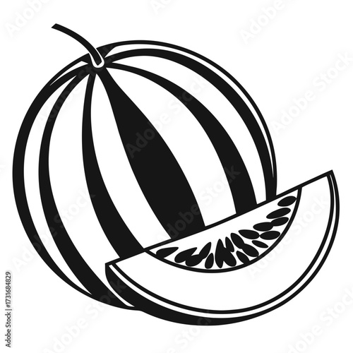 Fresh watermelon with a slice, isolated illustration