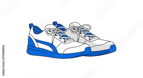 Modern footwear illustration featuring sporty running shoes in blue and white