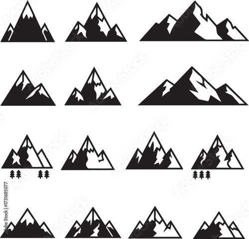 Mountain Silhouettes: An artistic assortment of monochrome mountain silhouettes, a visually captivating depiction of natural heights.