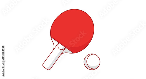 Red table tennis paddle and ball, recreation equipment for indoor play