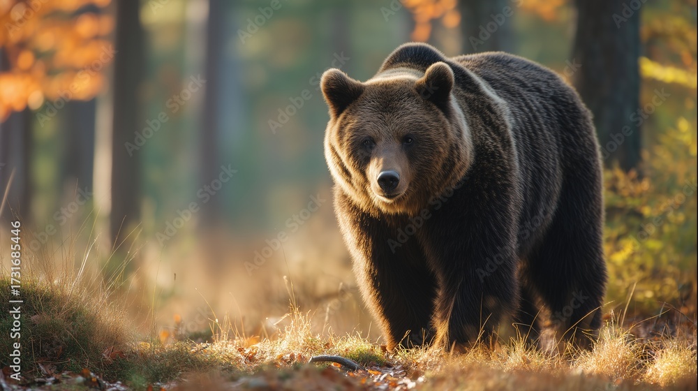 Fototapeta premium Brown Bear in Autumn Forest Habitat
