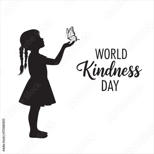 Girl Releasing Butterfly on World Kindness Day – Silhouette Illustration of Hope, Freedom & Compassion