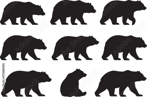 Bear Silhouette Pattern: A striking arrangement of bear silhouettes, elegantly displayed against a blank canvas, illustrating the raw power of nature