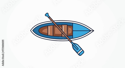 Stylized boat with paddle resting inside for recreational adventures