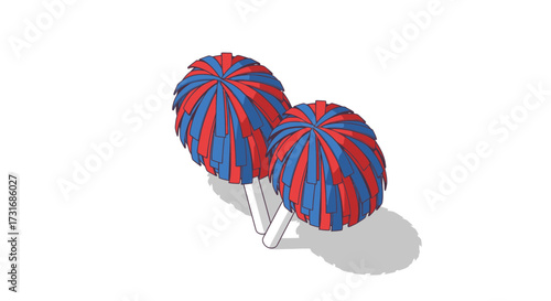 Stylized cheerleading poms-poms with vibrant colors and dynamic movement