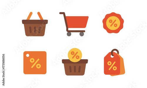 Shopping and discount icons set: flat style for online retail and marketing