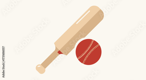 Stylized cricket bat and ball illustration for sporting merchandise