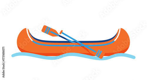 Stylized canoe illustration with paddles floating gently on water