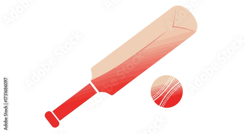 Stylized cricket gear illustration with bat and ball on white backdrop