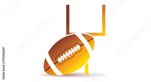 Stylized illustration of an american football with goalpost on white backdrop