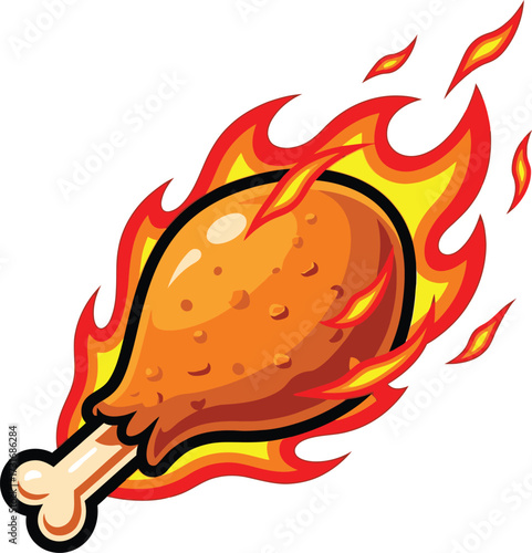 Hot chicken leg fiery meal food delicious appetizing fast food meal vector