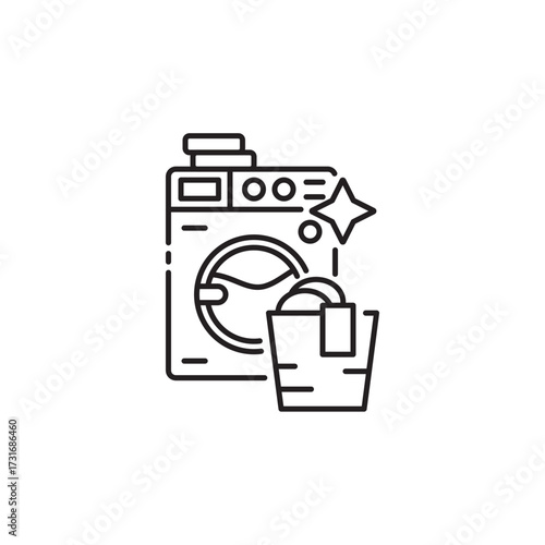 Laundry icon, Washing machine Symbol Outline icon Transparent background Editable Stroke