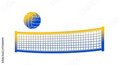 Stylized vector illustration of volleyball net and ball with vibrant colors