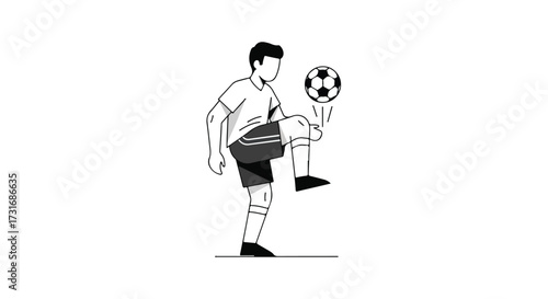 A stylized vector illustration of a soccer player practicing ball control showcasing skill coordination and athletic prowess in a minimalist design