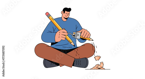 Illustrative depiction of an artist refining their tools in preparation for creative endeavors with pencils in hand