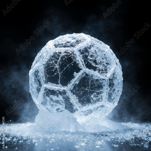 ice cube soccer ball on black