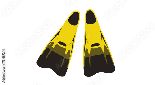 Vibrant yellow and black scuba fins isolated on a white background