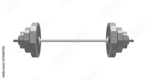 Weightlifting barbell illustration with multiple plates on white background