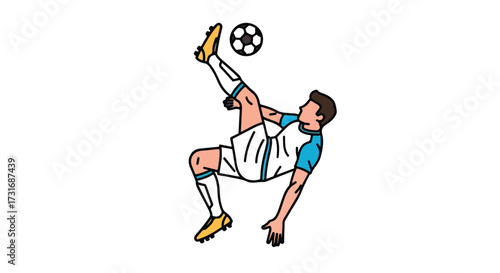 Dynamic football player executing bicycle kick, athletic skill and sportsmanship demonstrating agility and control over the soccer ball