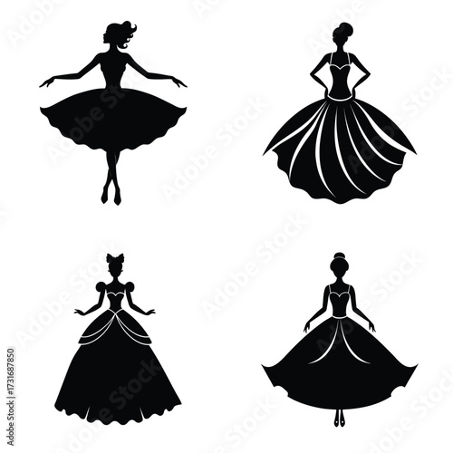 Elegant Silhouette Women in Evening Gowns
