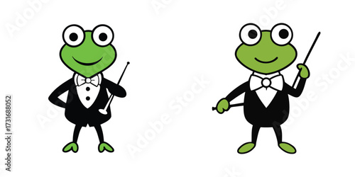 Frog Conductor in Tuxedo with Baton Musical Amphibian