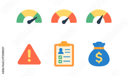 Financial performance and risk management icons in flat design