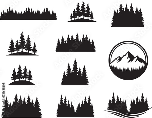 Forest Silhouette Collection: A meticulously curated collection of forest silhouettes showcases the beauty and diversity of trees, landscape, and nature through minimalist design.