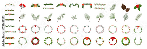 Christmas wreaths and branches decoration set