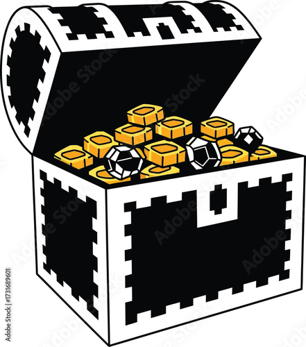 Open treasure chest filled with gold coins and gems vector