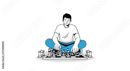 Concentrated strategist engaging in a thoughtful chess match displayed in a contemporary artistic style