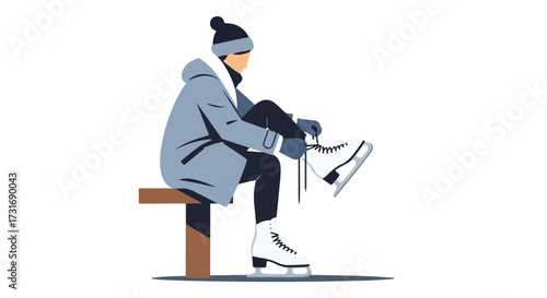 Preparing for Winter Fun: An Individual Lacing Up Ice Skates on a Simple Bench at a Rink iceskating scene