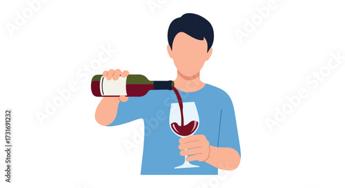 Stylized depiction of an individual pouring red wine into a glass symbolizing celebration and relaxation in a minimalist fashion
