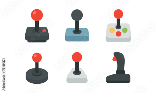 Retro game controller set: collection of vintage joysticks and gamepads in flat design