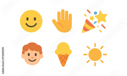 Colorful flat emoji icons collection for celebration and fun concepts