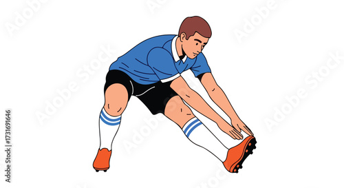 Athlete stretching hamstring flexibility before practice ensuring readiness and preventing injuries showcasing sportsmanship on white background