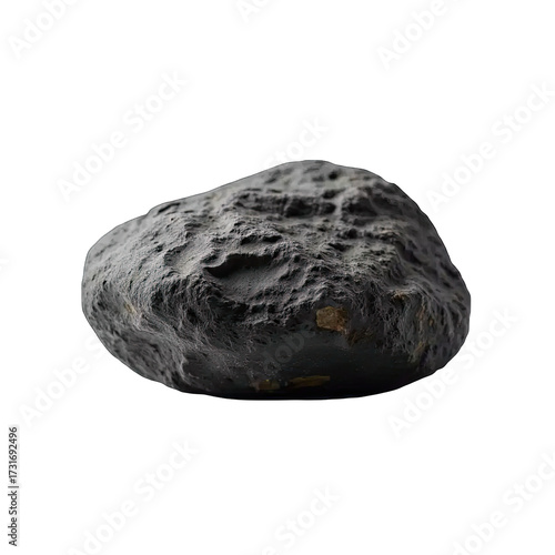 Natural black rock with glossy surface and sharp edges isolated on transparent background